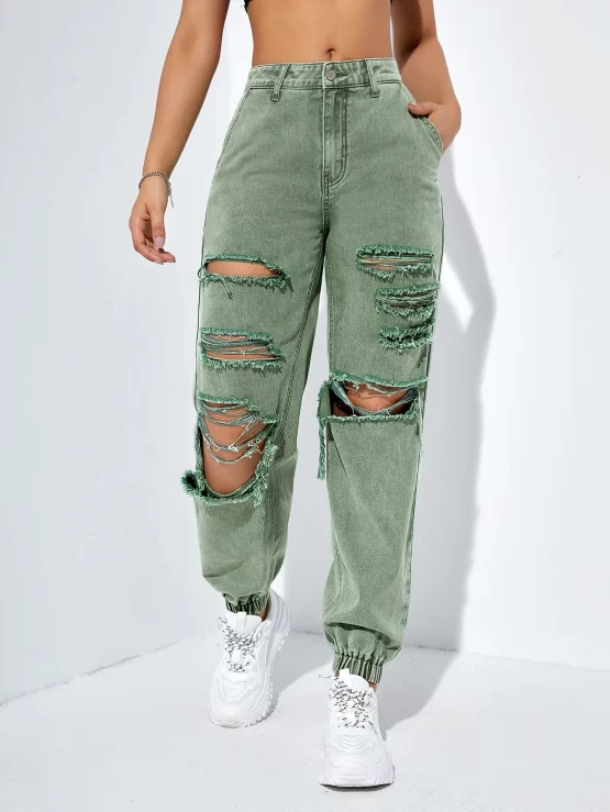 Ripped Cut Out Jogger High Waist Jeans