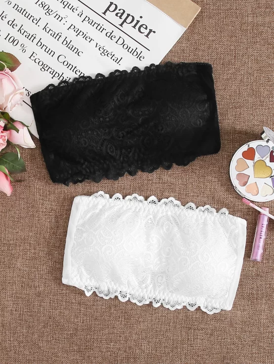 Two Pack Scallop Lace Romantic Bandeau Bra Set