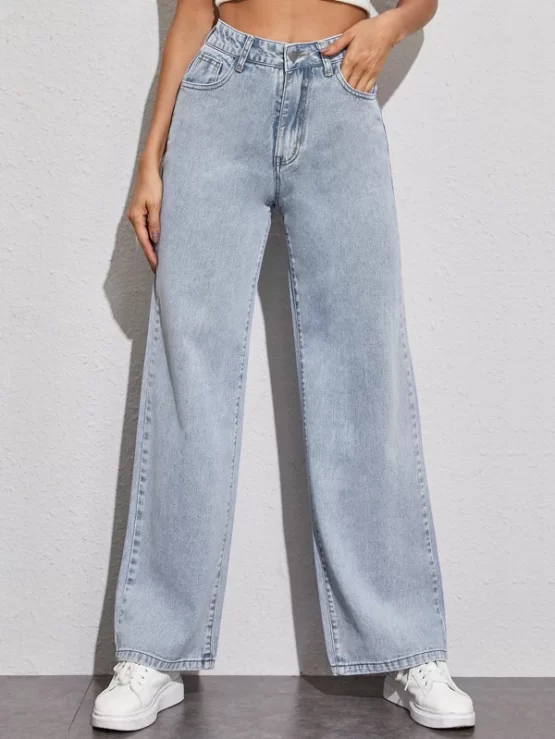 Acid Wash High-Rise Button Fly Wide Leg Jeans