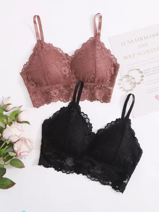Two Pack Romatic Bralettes Floral Lace Bra Set