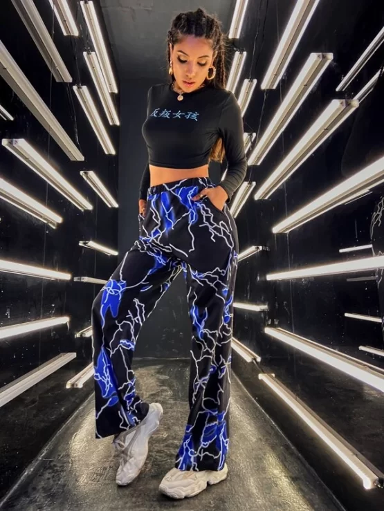 Graphic Casual High Waist Print Wide Leg Pants - Image 2
