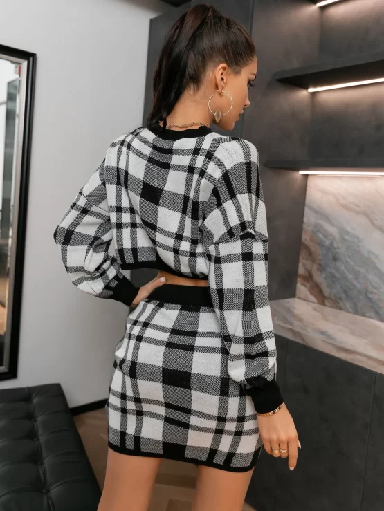 Glamaker Drop Shoulder Plaid Top & Skirt Set - Image 2