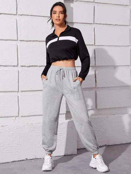 Letter Graphic Drawstring Sports Waist Pants - Image 3