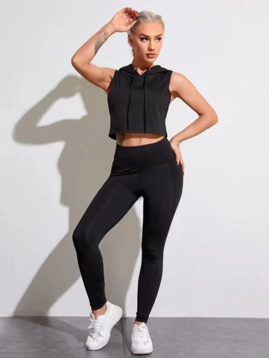 Drawstring Sleeveless Hooded Sports Sweatshirt - Image 3