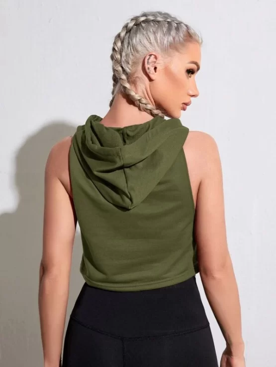 Drawstring Sleeveless Hooded Sports Sweatshirt - Image 4