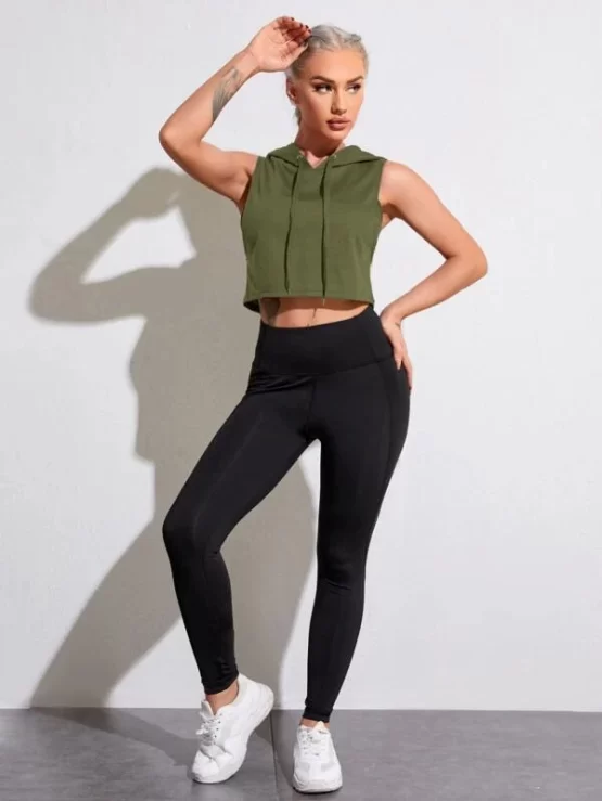 Drawstring Sleeveless Hooded Sports Sweatshirt - Image 5