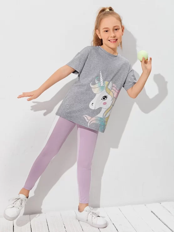 Girls Unicorn Print Top & Leggings Set - Image 2