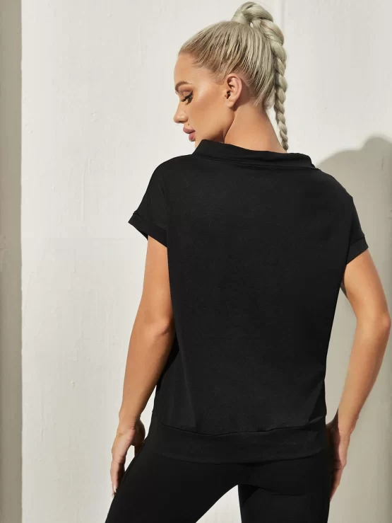 Contrast Mesh Color Block Drawstring Sports Tee - Image 2