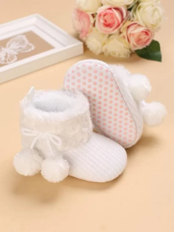 Baby Girls Minimalist Pom Pom Decor Boots - Image 2