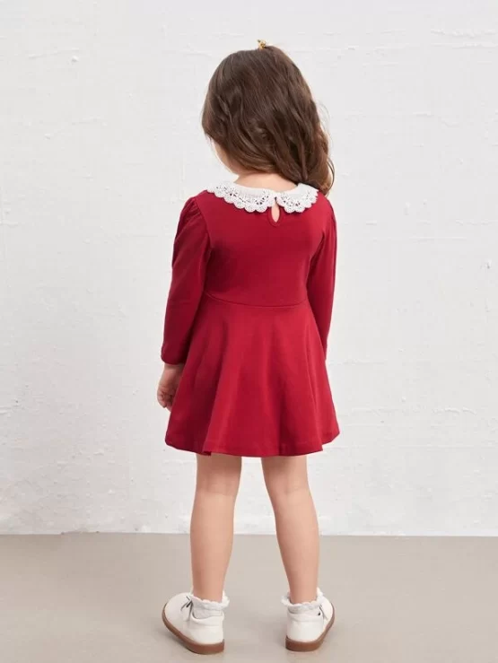 Toddler Girls Peter-pan Collar Keyhole Back Dress - Image 2