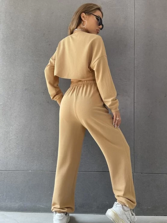 Drop Shoulder High Low Hem Pullover & Sweatpants With Tank Top - Image 2