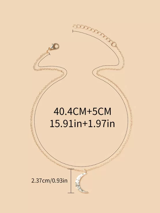 Fashionable Yellow Gold Moon Charm Necklace - Image 3