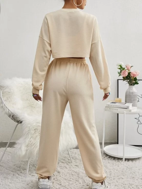 Drop Shoulder High Low Hem Pullover & Sweatpants With Tank Top - Image 6