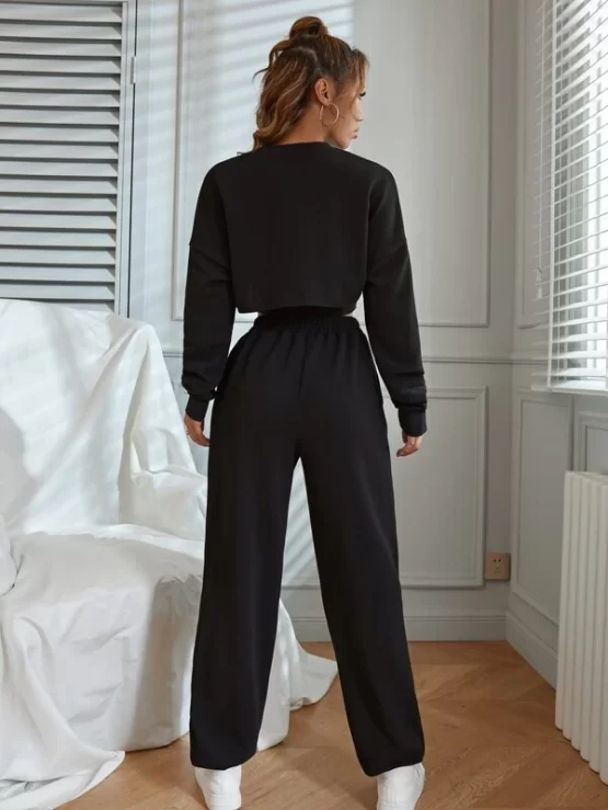 Drop Shoulder High Low Hem Pullover & Sweatpants With Tank Top - Image 4