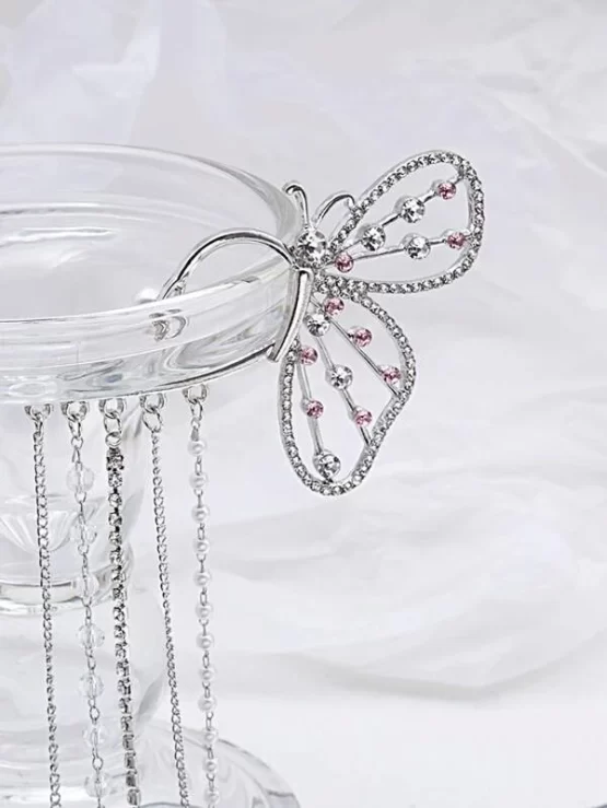 One Piece Rhinestone Butterfly & Tassel Decor Earrings Climber - Image 2
