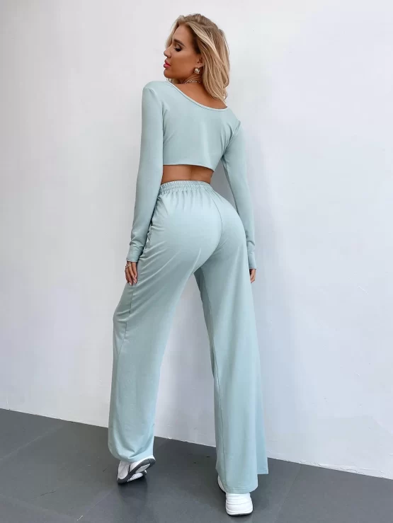 Contrast Stitch Asymmetrical Hem Tee & Drawstring Waist Pants - Image 2