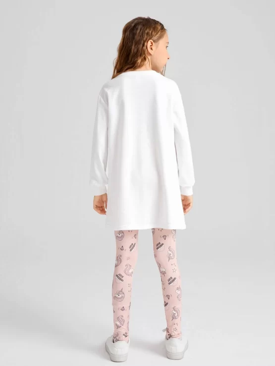 Girls Letter And Unicorn Print Drop Shoulder Tee & Leggings - Image 2