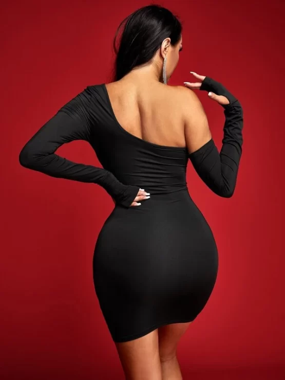 Asymmetric Neck Cut Out Bodycon Dress - Image 4