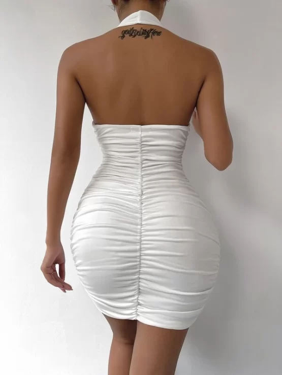 Backless Sexy Ruched Halter Bodycon Dress - Image 2