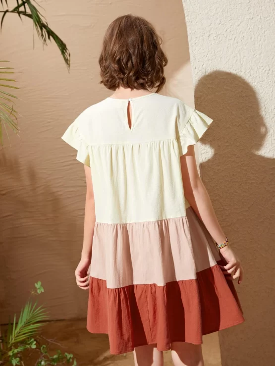 Teen Girls Color Block Flounce Hem Smock Dress - Image 2