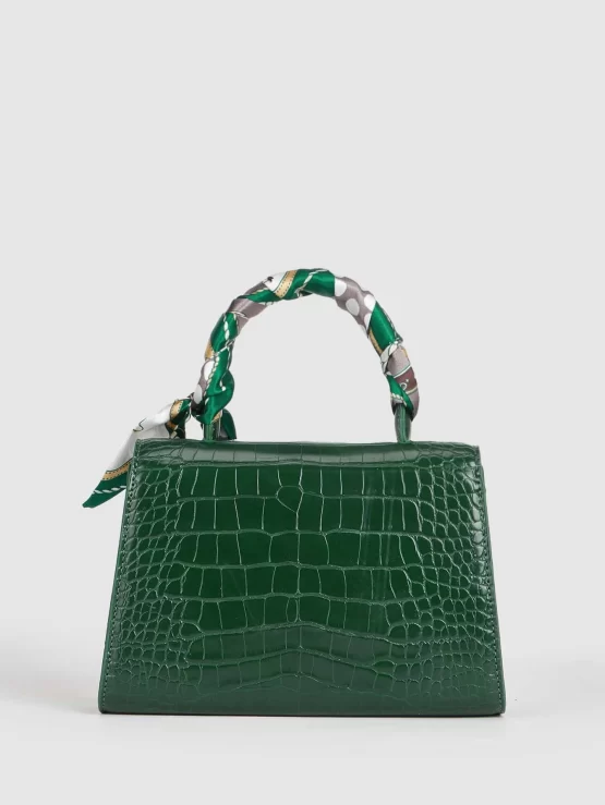 Mini Crocodile Embossed Twilly Scarf Decor Square Bag - Image 2