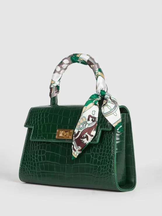 Mini Crocodile Embossed Twilly Scarf Decor Square Bag - Image 3