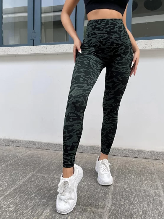 Seamless Camo Print Wide Waistband Sports Leggings - Image 2