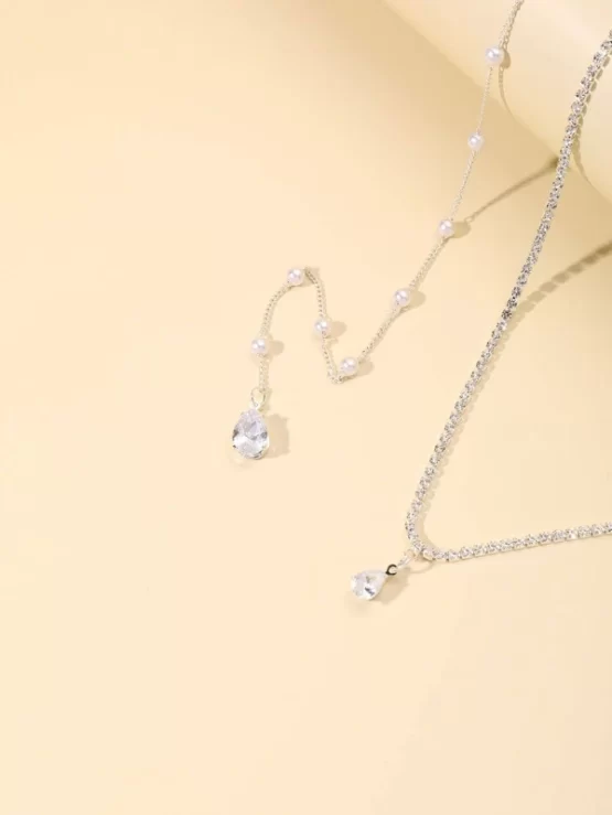 Rhinestone & Faux Pearl Back Decor Necklace - Image 3