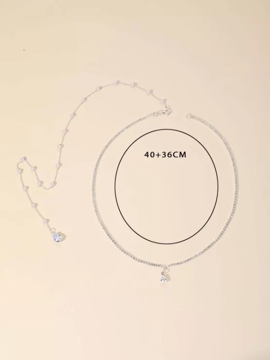 Rhinestone & Faux Pearl Back Decor Necklace - Image 2