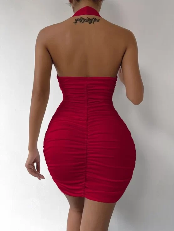 Backless Sexy Ruched Halter Bodycon Dress - Image 4