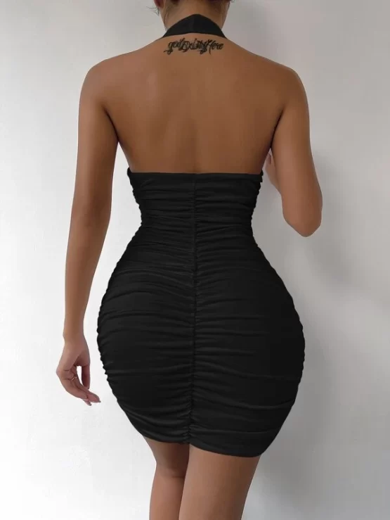 Backless Sexy Ruched Halter Bodycon Dress - Image 8