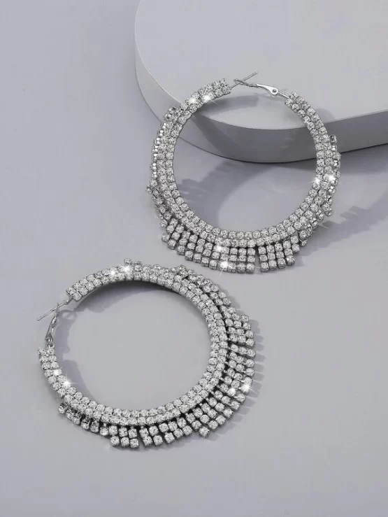 Rhinestone Glamorous Hoop Decor Earrings - Image 2