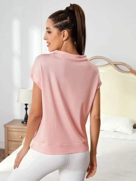 Contrast Mesh Color Block Drawstring Sports Tee - Image 4