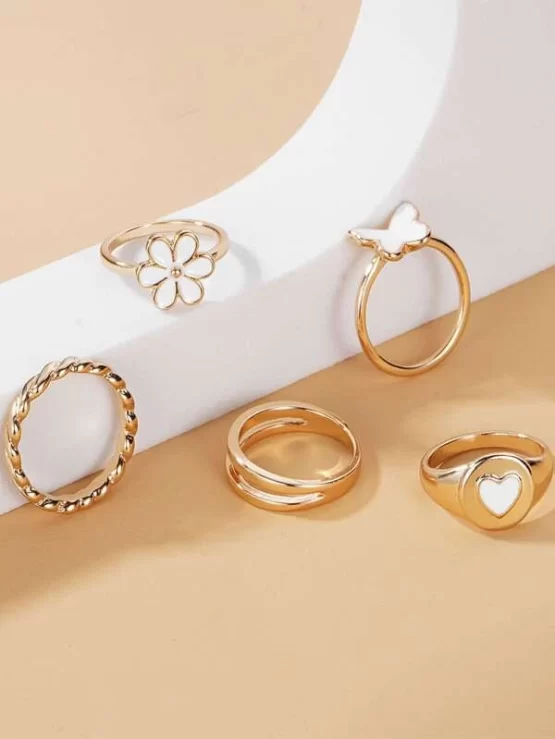Five Pieces Heart Butterfly Flowers Decor Ring - Image 3