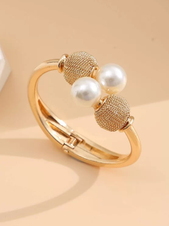 Faux Pearls Fashionable Decor Cuff Bangle - Image 2