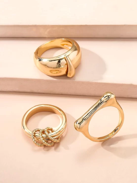 Three Pieces Texture Metal Design Ring - Image 3
