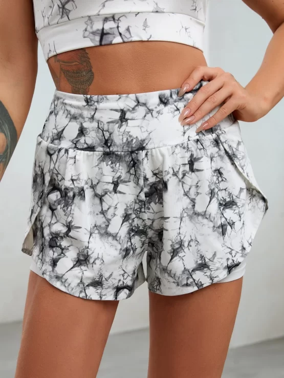 Tie Dye Lined Mesh Panel 2 In 1 Sports Shorts - Image 3