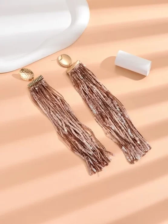 Sequin Glamorous Dangle Tassel Drop Earrings - Image 3