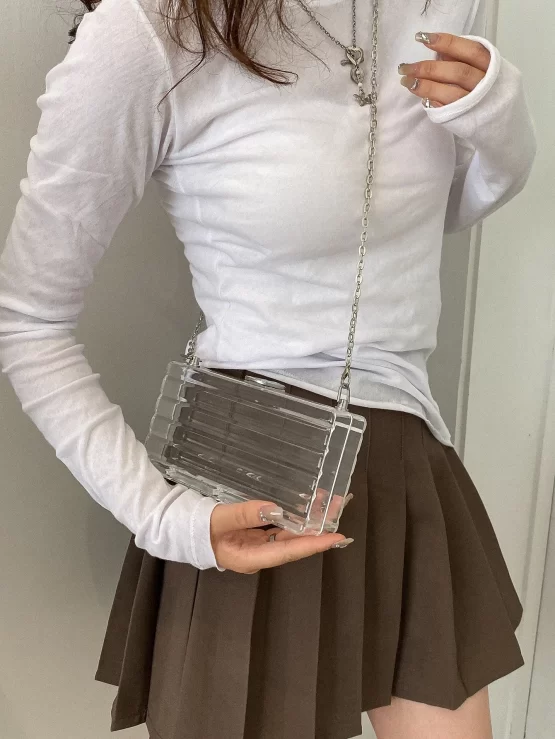 Mini Clear Fashionable Plain Chain Box Bag - Image 3