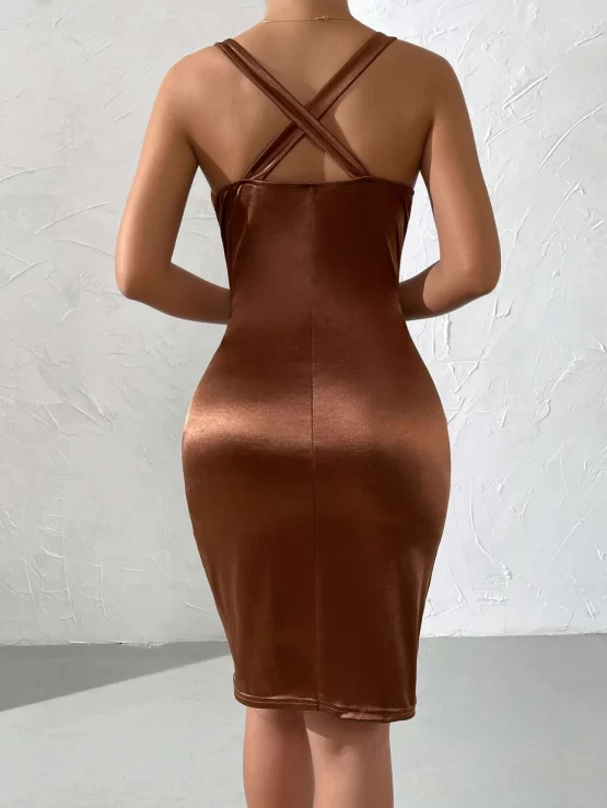 Plunging Wrap Criss Cross Ruched Neck Dress - Image 2