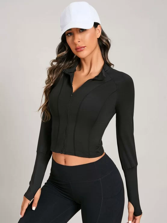 Moon Print Thumbholes Raglan Sleeve Sports Jacket - Image 3