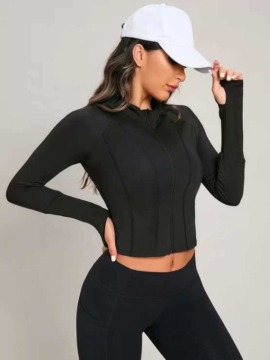 Moon Print Thumbholes Raglan Sleeve Sports Jacket - Image 2