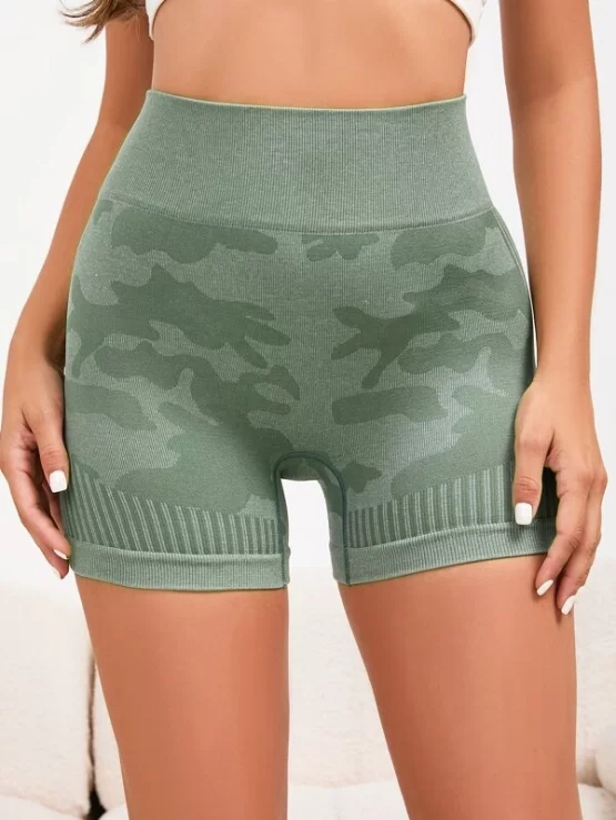 Camo Striped Print Wide Waistband Sports Shorts - Image 2
