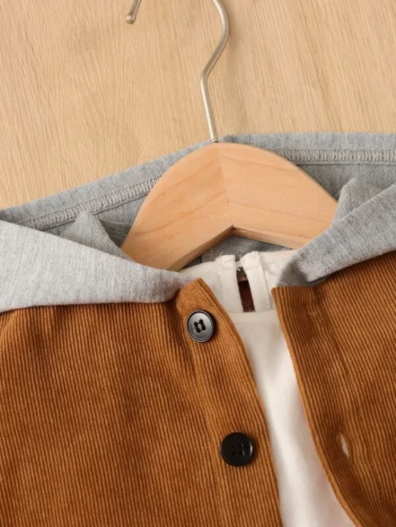 Baby Colorblock High Low Hooded Coat Without Tee - Image 7