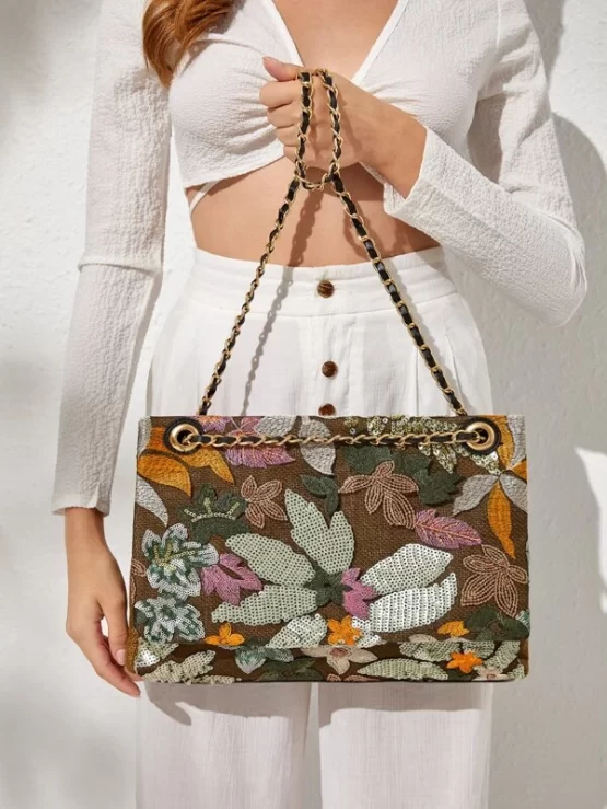 Flower Chain Shoulder Tote Decor Bag - Image 3