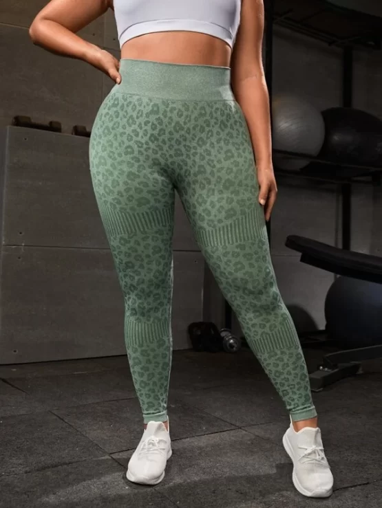 Plus Leopard Print Wide Waistband Sports Leggings - Image 6