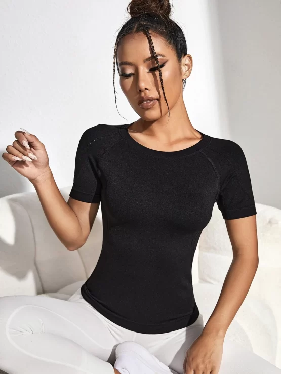 Raglan Sleeve Plain Hollow Out Sports Tee - Image 3