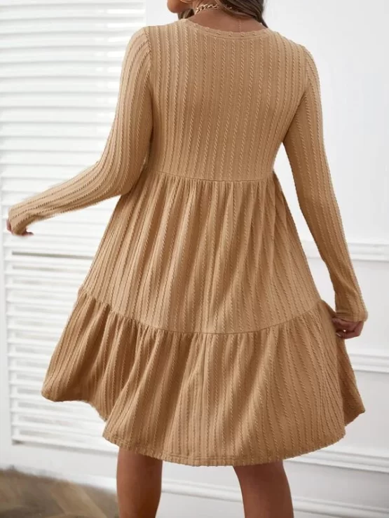 Maternity Cable Textured Ruffle Hem Smock Dress - Image 7
