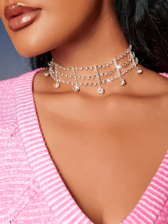 Rhinestone Water Drop Charm Necklace - Image 3