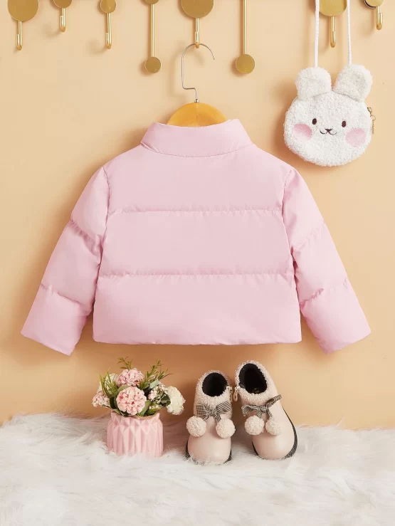 Baby Stand Zipper Plain Collar Puffer Coat - Image 3
